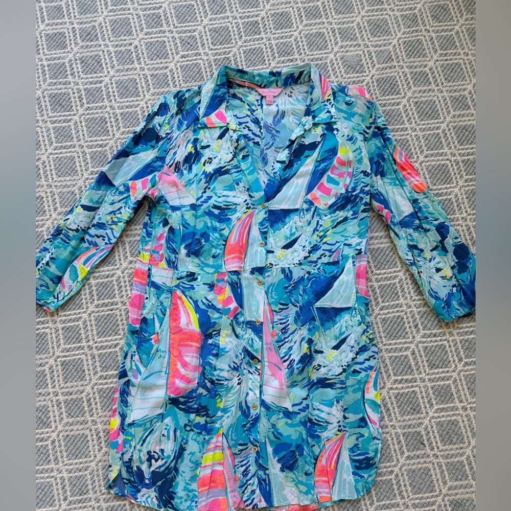 Lilly Pulitzer Sailboat Print Mini Dress Beach Cover-up